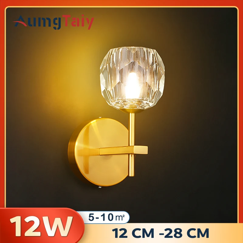 12W Wall Lamp with Crystal Ball Bedroom Bedside Lamp Nordic Modern Living Room Background Wall Decoration Minimalist Aisle Lamp