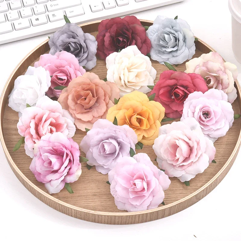 

10Pcs Artificial Flowers Head Silk Rose Flower For Wedding Home Decoration Fake Flower DIY Wreath Scrapbook Supplies Accessories