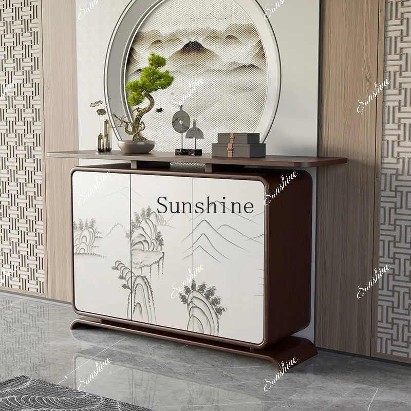 

New Chinese solid wood end view table Zen side cabinet hand painted decorative locker