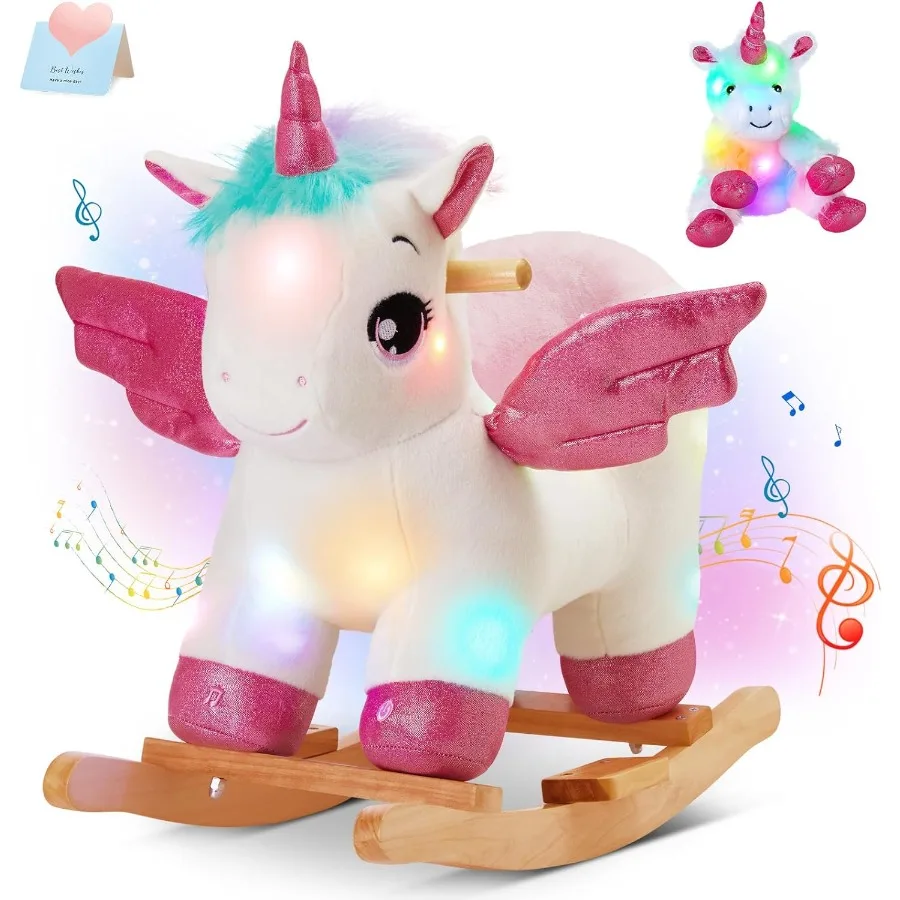 Light Up Musical Licorne Bébé Cheval à bascule Ensemble de 2 avec ceinture de sécurité Blanc Licorne Rocker Bébé Chaise à bascule Ride sur Licorne pour