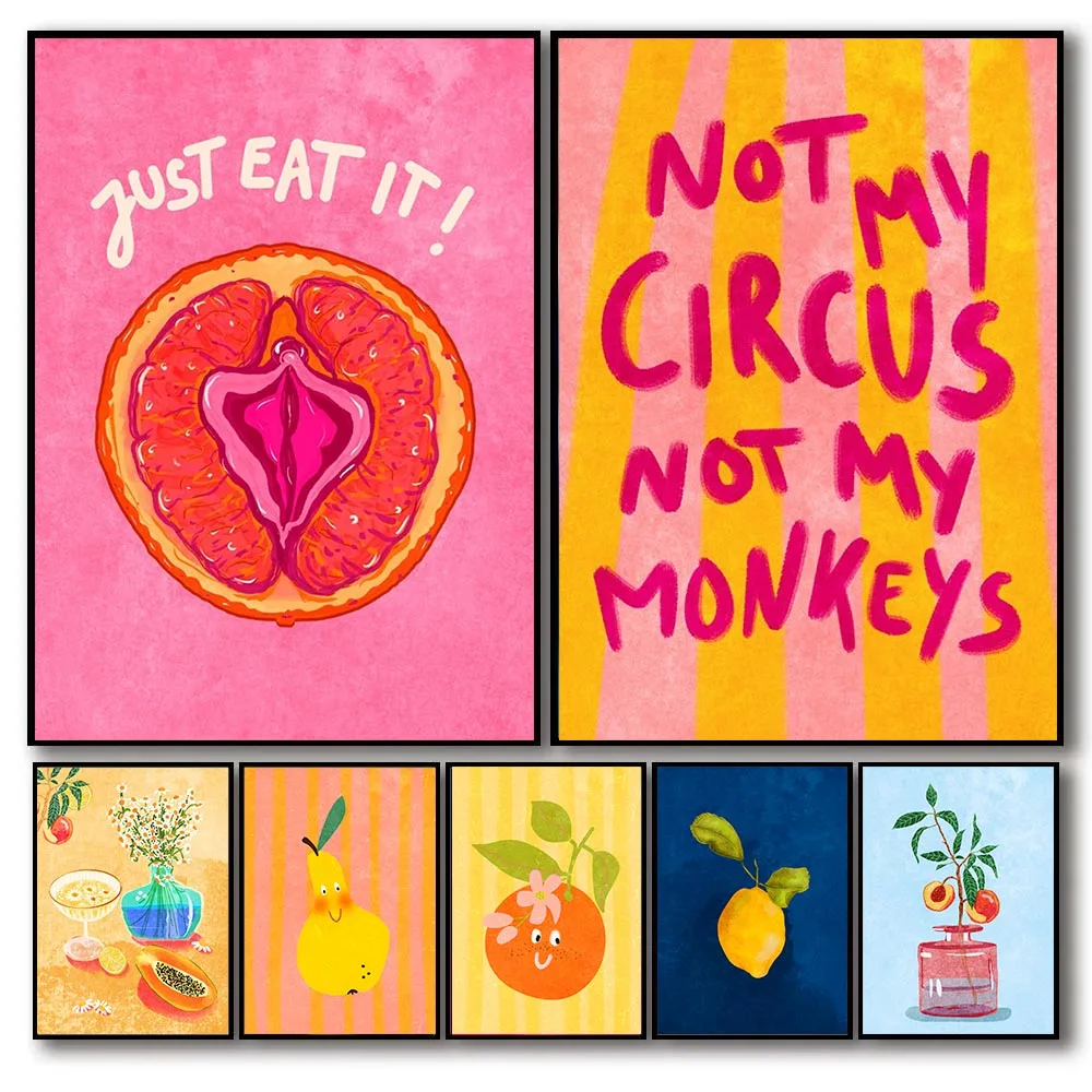 Pósteres de bebidas y comida, ilustración Just Eat It, impresiones artísticas de pared, árbol de melocotón en florero, pintura en lienzo, decoración del hogar, arte de cocina Unfram