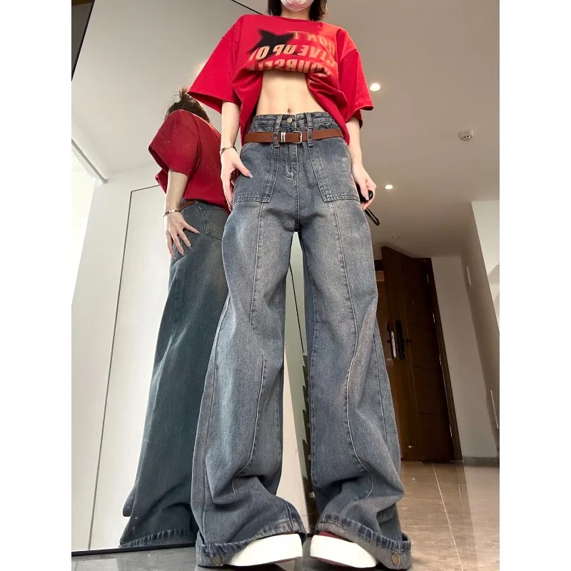 QWEEK Y2k Vintage Jeans Woman Gyaru Streetwear Hippie Denim Pants Korean Fashion Oversized Baggy Harajuku Trousers Aesthetic