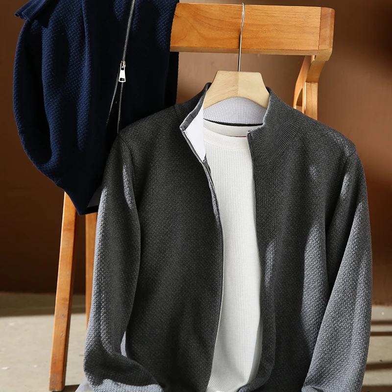 

Ele Gentleman Sle Men's 3D Pine Knitted Sweater Simple Stand Collar Zipper Cardigan Warm Sweater Faion Urban Lon...