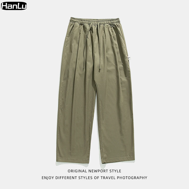 2023 Spring/Summer New Drawstring Loose High Street Casual Pants for Men's Japanese Fashion Plus Size Straight Leg Pants