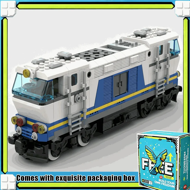 453PCS Diesel Cargo Locomotive Building Blocks Blue White Freight Train Engine Model Custom Puzzle DIY Assembly Railway Gift