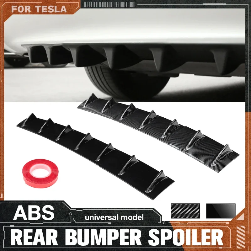 3pcs Universal Rear Bumper Spoiler Diffuser Gloss Black 7 Wing Shark Fin Style Lower Body Lip