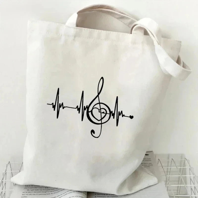 Music Note Pattern Shoulder Bag for Student Tutoring Ladies Lightweight and Foldable Large Capacity Tote Bag Canvas Bag