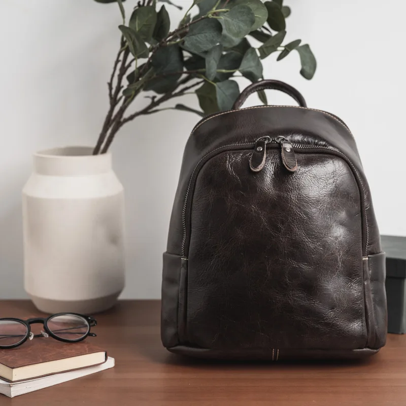 

2026 Рюкзак из воловьей кожи с верхним слоем в стиле ретро, большая вместительная дорожная большая школьная сумка, женская сумка