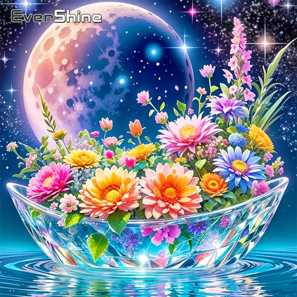 Evershine Chrysantheme Diamant Stickerei Blume voller Bohrer Quadrat Mosaik Mond Strass Gemälde Nacht Wandkunst