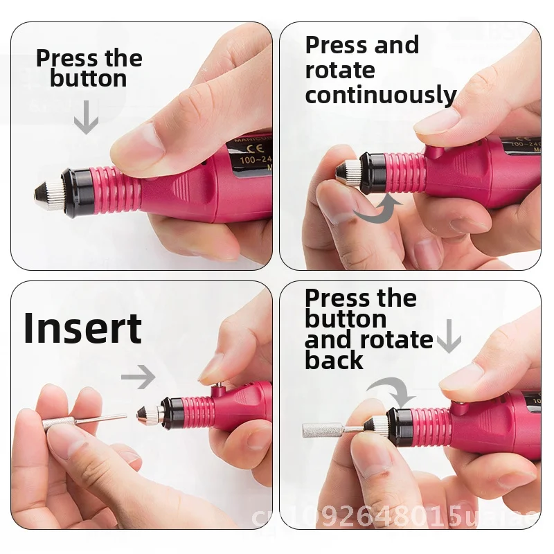 Mini stylo de polissage d'ongles électrique pour l'élimination des peaux mortes-rectifieuse Rose rouge et Rose avec plusieurs Options de couleur pour