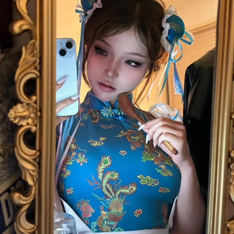 فستان تشيونغسام جديد بالطراز الصيني، زي تنكري للهالوين وعيد الميلاد، تنورة خادمة ناعمة للفتيات، تشيونغسام قصير للارتداء اليومي