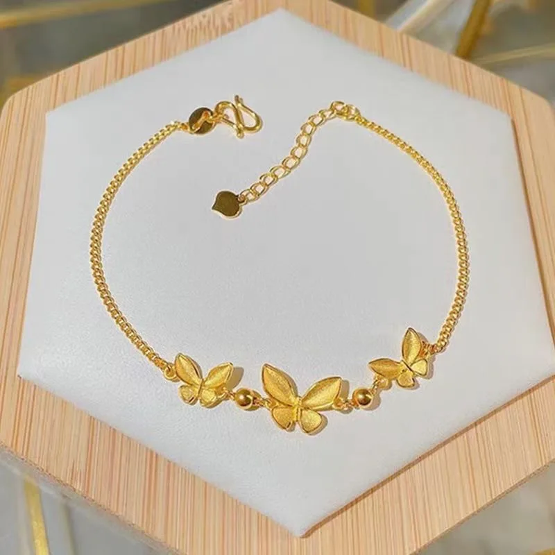 New 24K gold butterfly bracelet for women AU999 pure gold light luxury temperament ladies bracelet supply wholesale