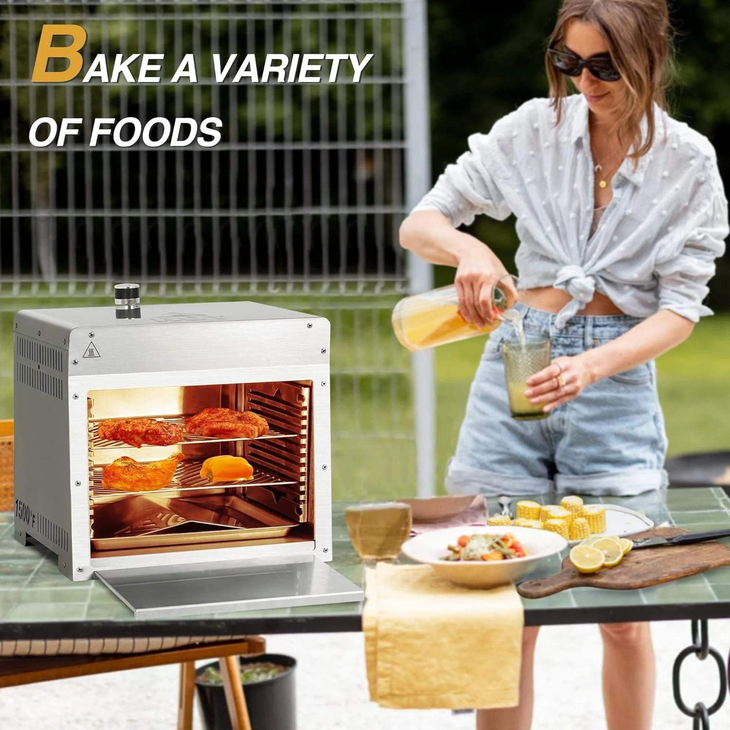 

1500°F Portable Infrared Propane Gas Grill, Stainless Steel Outdoor BBQ Sear Station with Pizza Stone for Steak Cooking