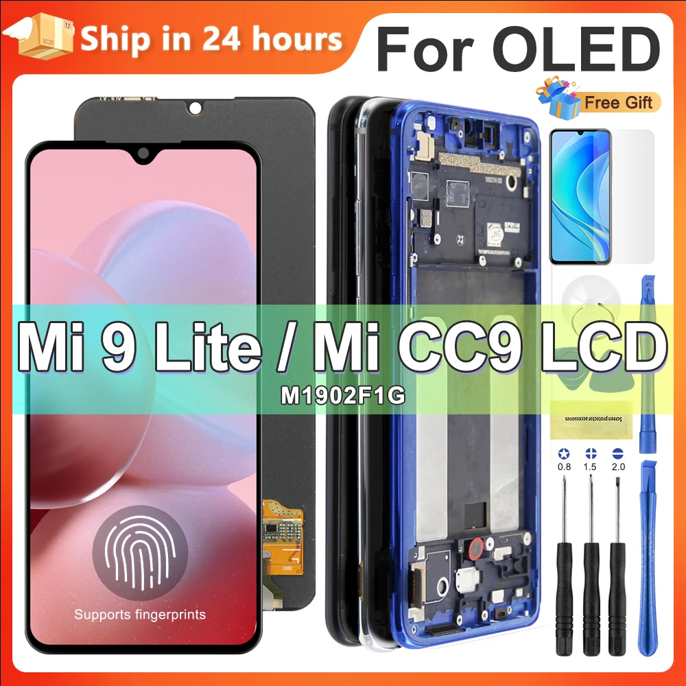 AMOLED For Xiaomi Mi 9 lite LCD Display Touch Screen Digitizer Replacement Parts For Xiaomi CC9 M1904F3BG with Frame Display