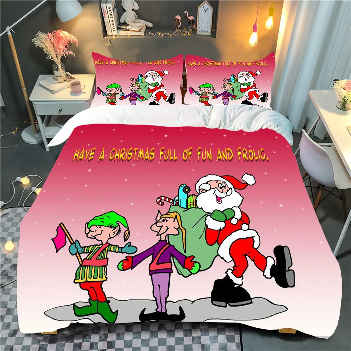 Santa Claus Print Duvet Cover for Adult Kids Bedding Set with Pillowcase Christmas Decor Quilt Cover 2/3pcs Set King Twin Size