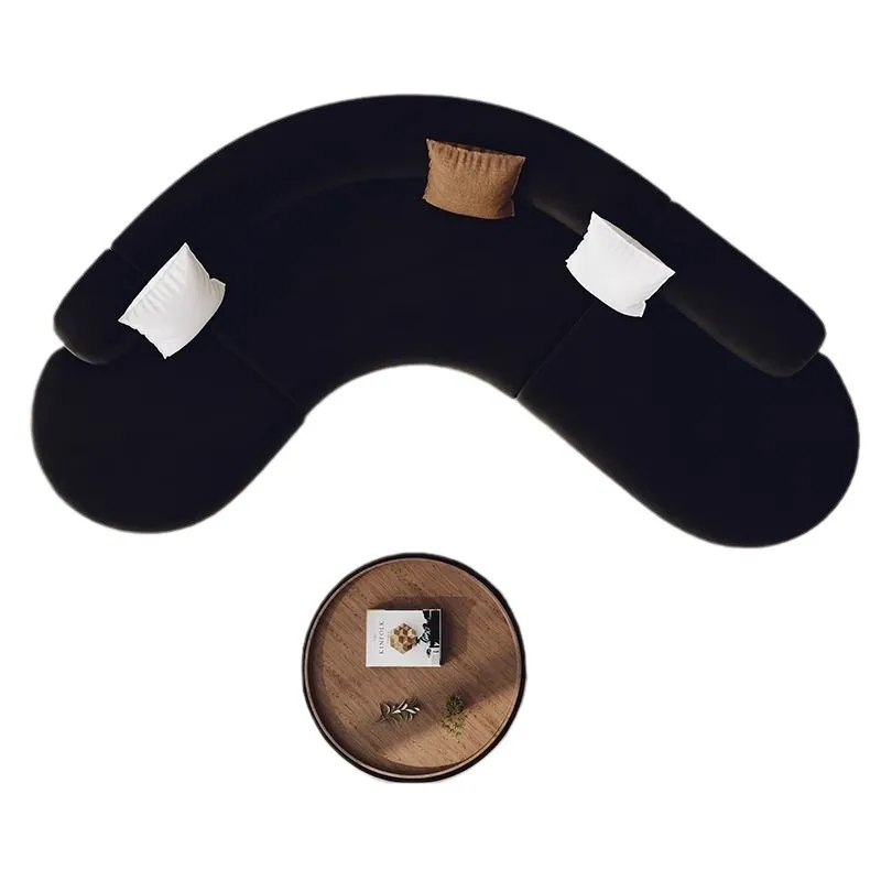 

Black corner L-shaped sofa Living room light luxury minimalist curved beauty salon Office