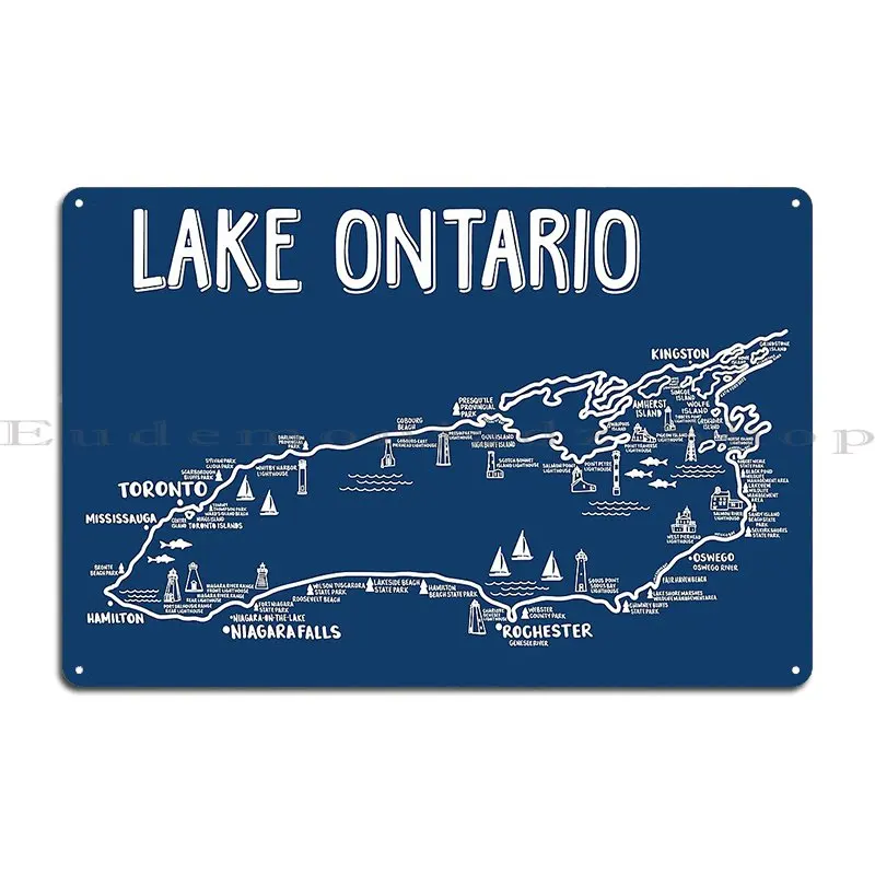 Lake Ontario Map Metal Plaque Poster Wall Custom Cinema Retro Printing Plaques Tin Sign Poster
