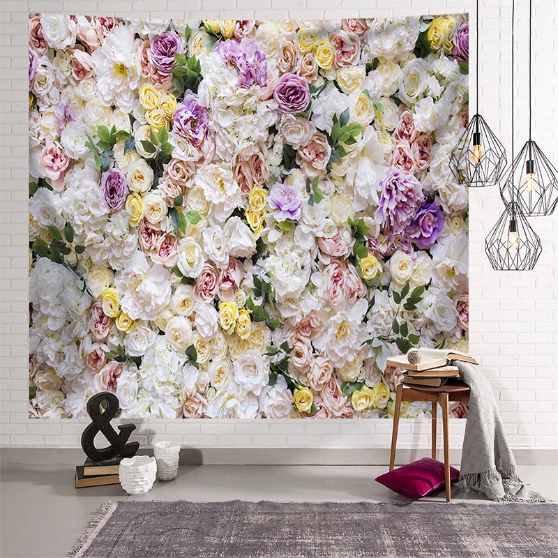 

Floral Tapestry Fresh Rose Flower Tapestry Romantic Spring Tapestry Wall Hanging Art for Bedroom Living Room Dorm Home Decor