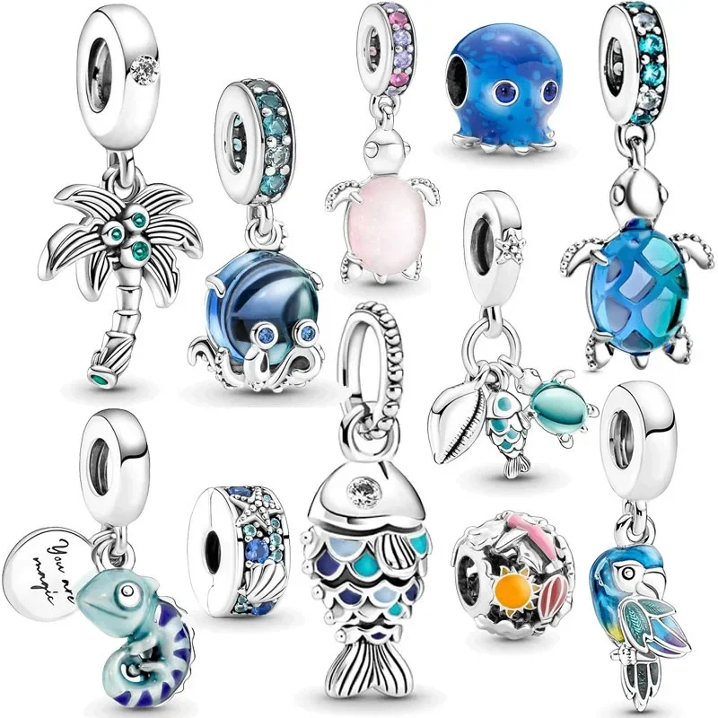 

New Fashion Glamour Original Octopus Turtle Sea Star Chameleon Beads Fit Original APandoraer Ladies Bracelet Jewelry Gift