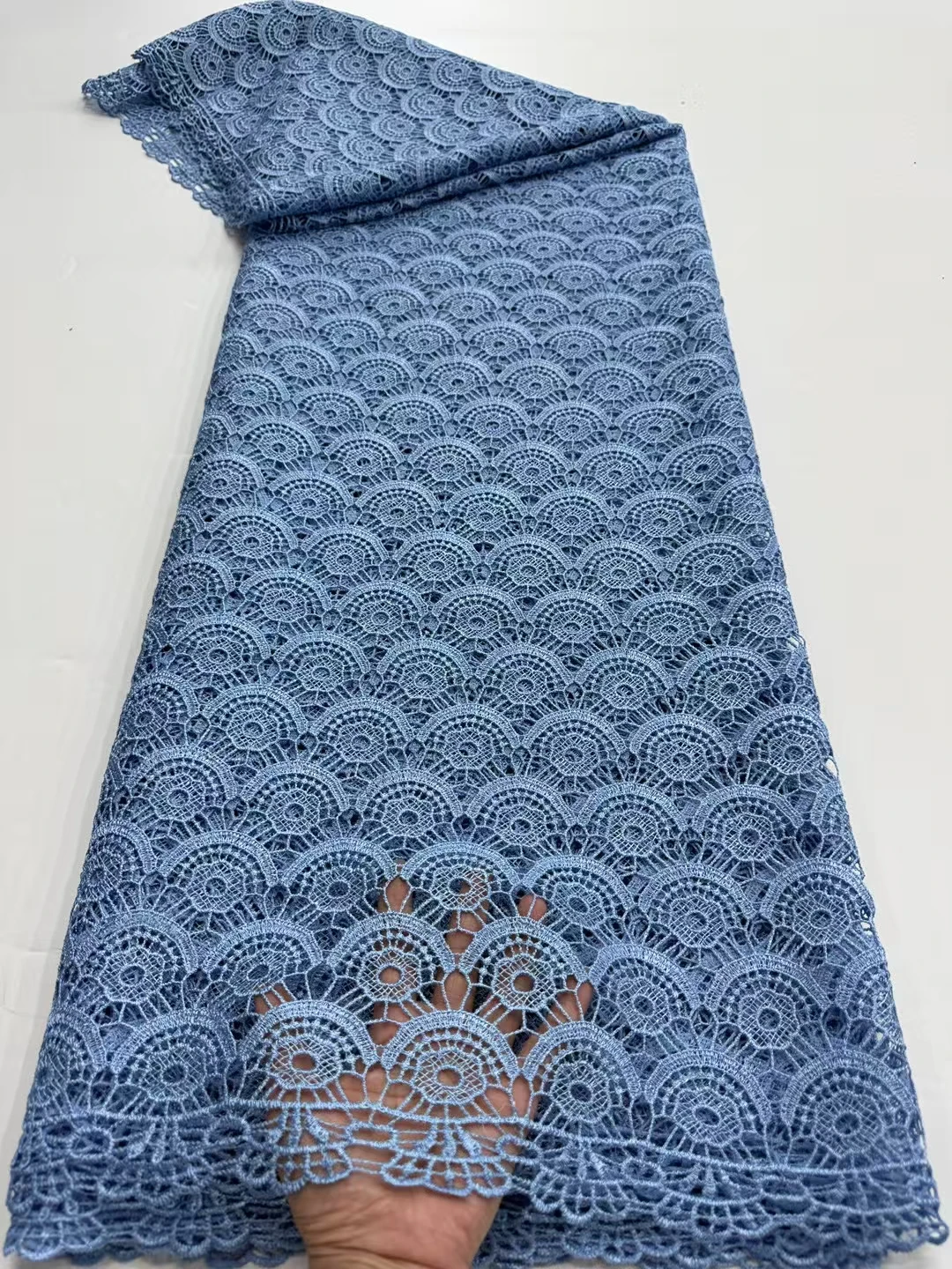 

New Design Sky Blue Cord African Nigerian Lace Fabric 2025 High Quality Guipure French Lace Fabric For Women Party Dress KR25132