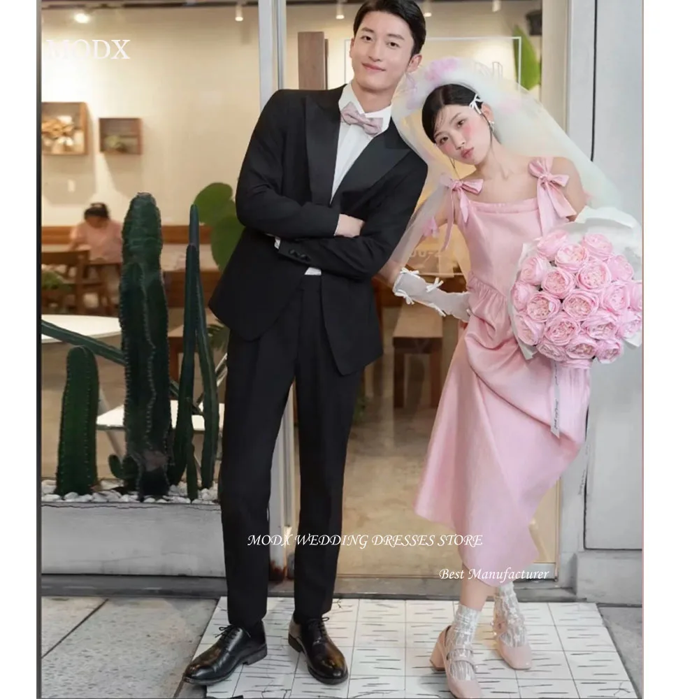 MODX-vestidos de noche rosas simples, sesión de fotos de Corea, correas de cinta, longitud hasta el tobillo, vestidos formales de fiesta de cumpleaños, corsé en la espalda