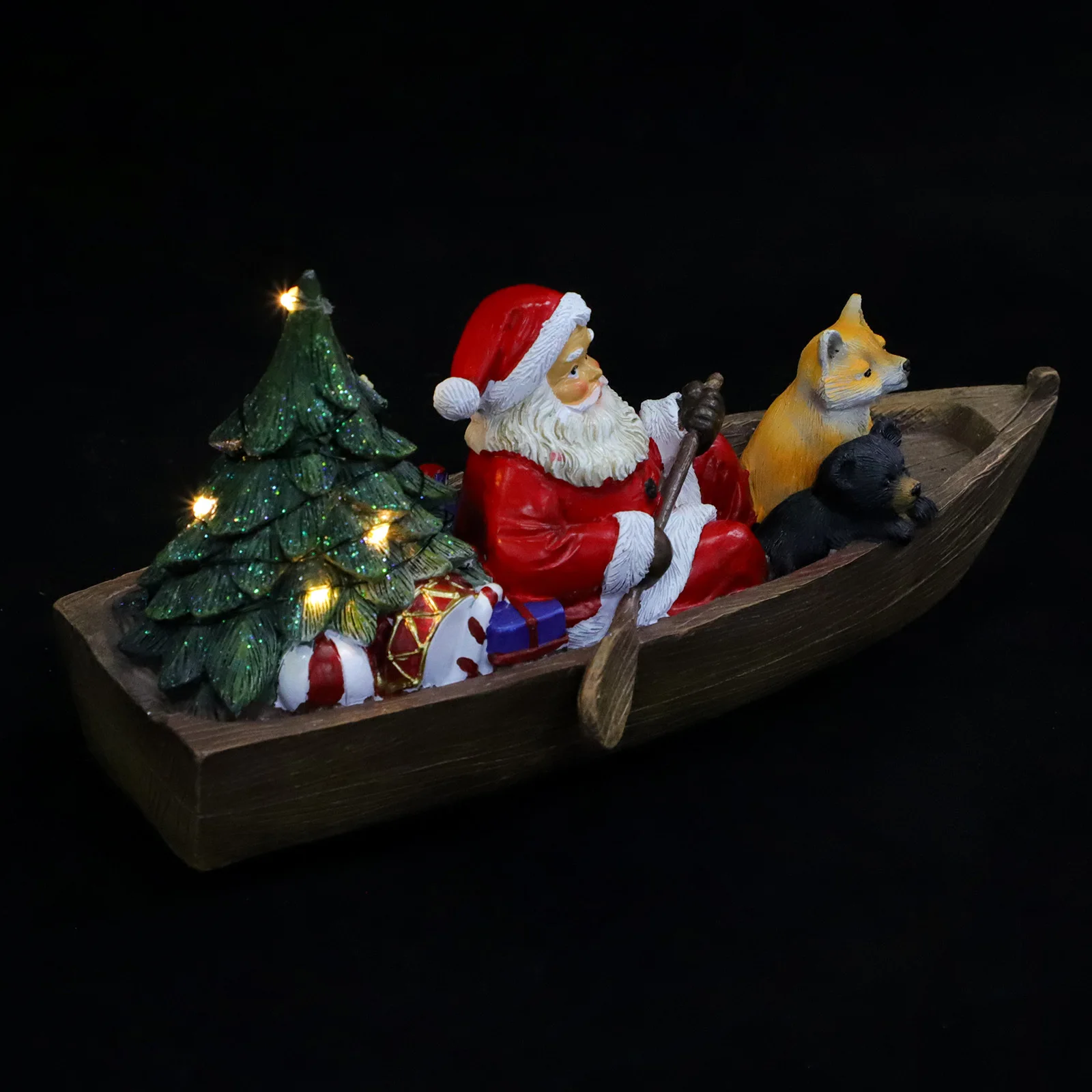 1Pcs Exquisite Santa Claus Resin Xmas Ornament Luminous Christmas Desktop Decor Festive Party Crafts Christmas Desktop Ornament