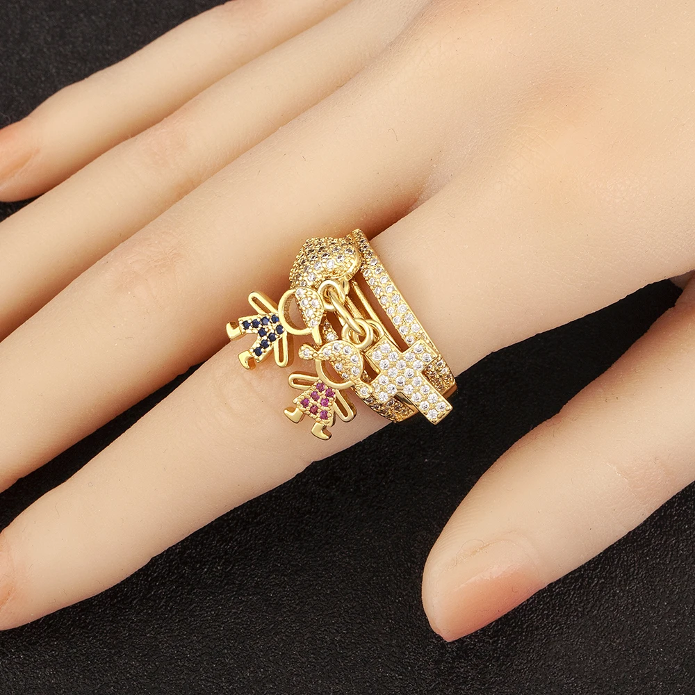 Nidin New Fashion Boy/Girl Heart Open Rings Adjustable 3 Styles For Female Male Shine Zircon Finger Jewelry Wedding Party Gifts