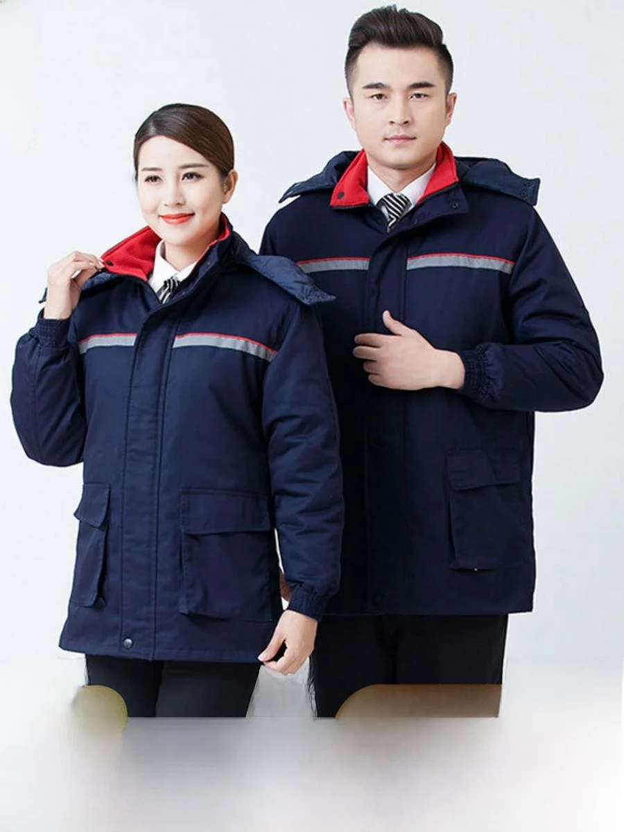 

Утепленная хлопковая рабочая одежда со светоотражающими полосами для высотных работ, теплая зимняя спецодежда для мужчин