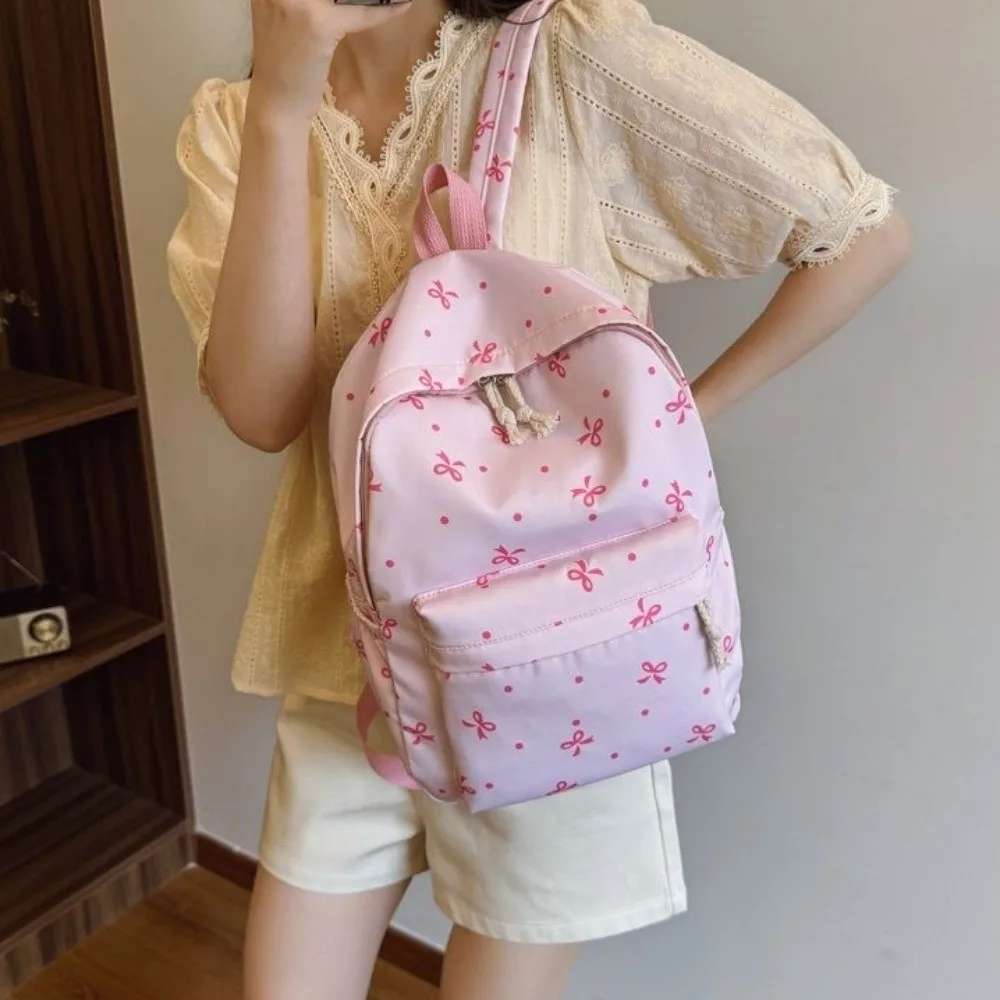 Daypack Three-piece School Bag Set with Pen Bag Handbag Nylon Bow Backpack Fixed Webbing Durable Students School Bag Daily