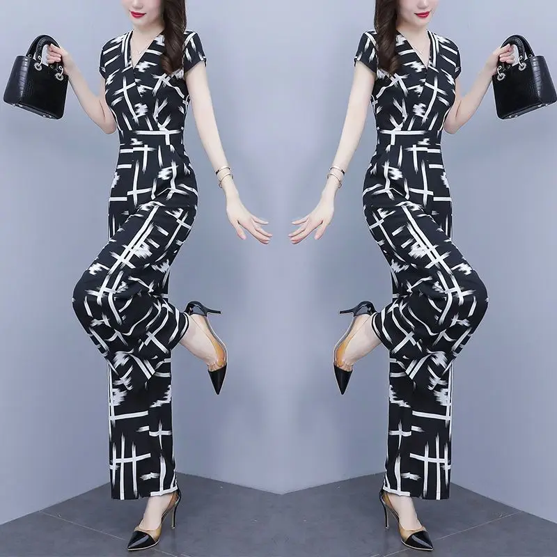 

2026 New Summer Lightweight Thin Women Striped Jumpsuit Set Elegant Goddess Vibe Wide Leg Romper Skirt Outfit