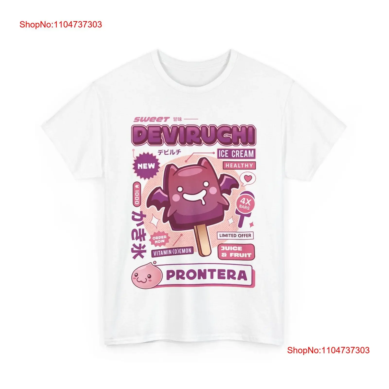 Deviruchi Ice Cream T Shirt Ragnarok Online Video Game Slime Poring vintage Washed Versatile Unisex Breathable Stylish graphic