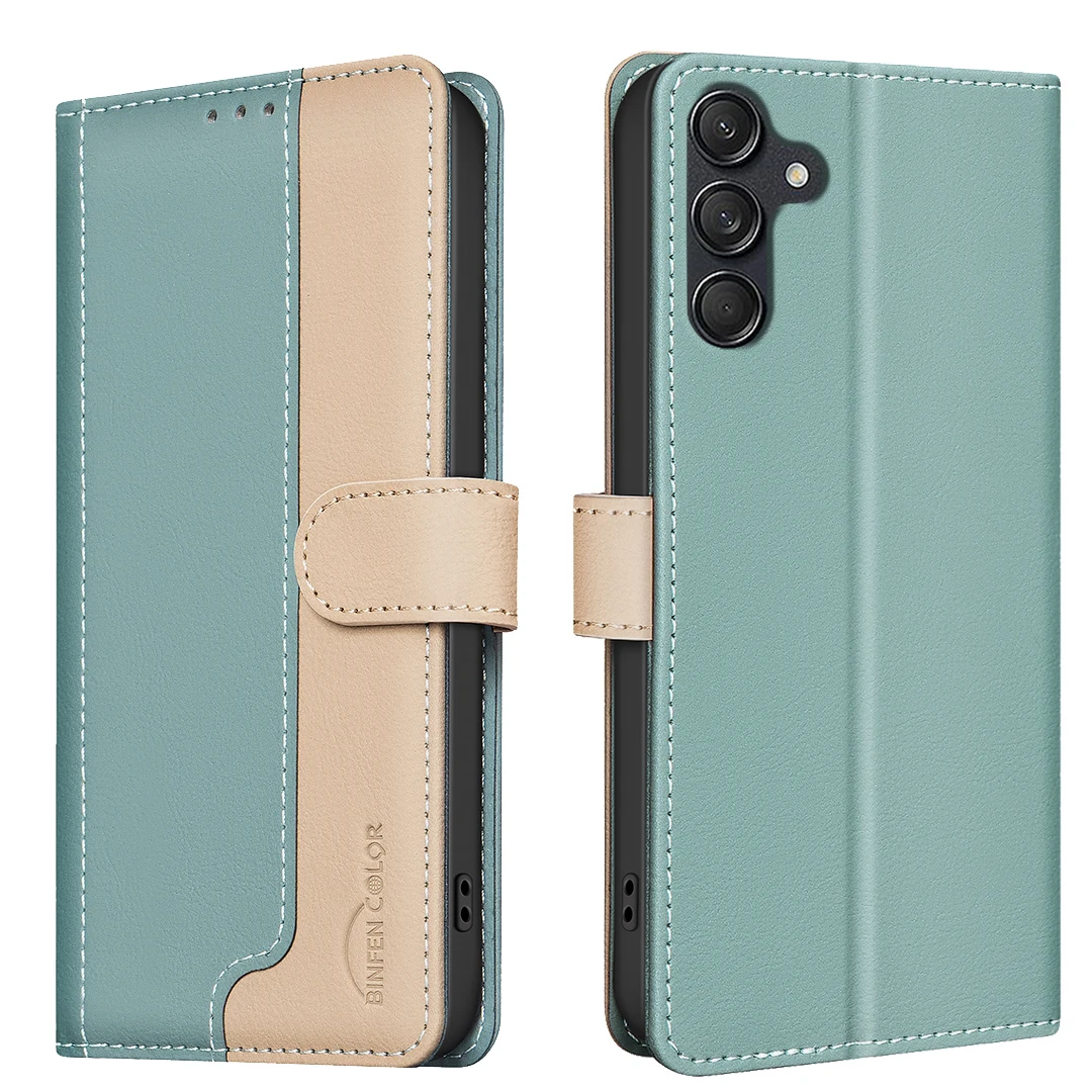 

For Samsung Galaxy A05S Phone Case Protective Case Color-Blocked RFID Soft Shell Flip Leather Case