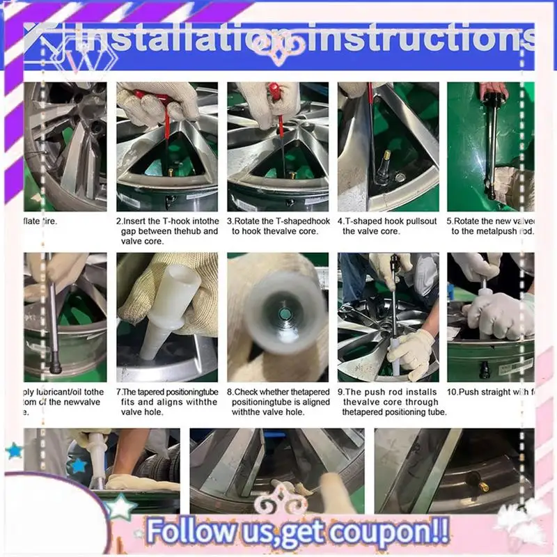 

Простой в использовании набор инструментов для быстросменного клапана для шин, шток клапана для TR413, набор инструментов для замены и установки клапана 13