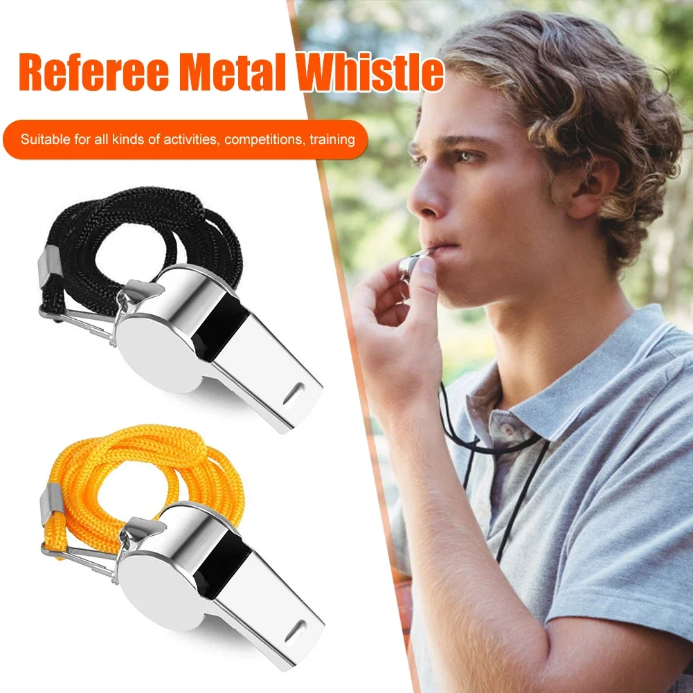 1PC Portable Referee Whistles with Rope Sport Rugby Metal Whistle Party Training Soccer Football Basketball Cheerleading Tool