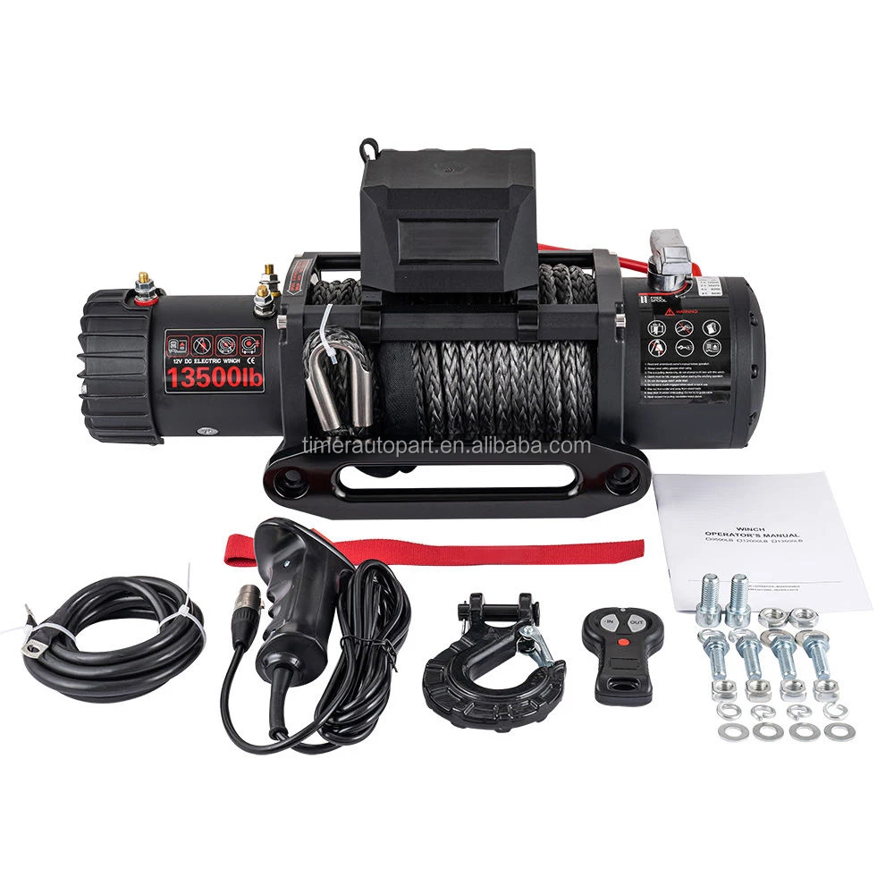 Truck & SUV Winch 12V/24V Heavy Duty Overland Rescue Trailer 13500LBS Steel Wire Rope Fitness Equipment Tow Hooks