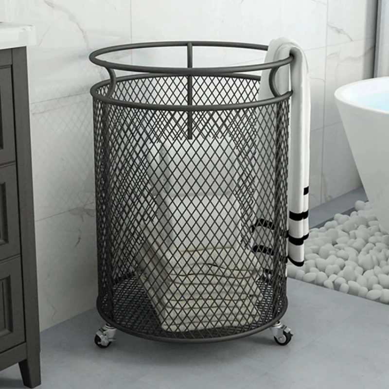 Metal Wheel Laundry Organizer, Creative Dirty Clothes Storage Basket, Home Clothes and Toy Hamper, Convenient Laundry