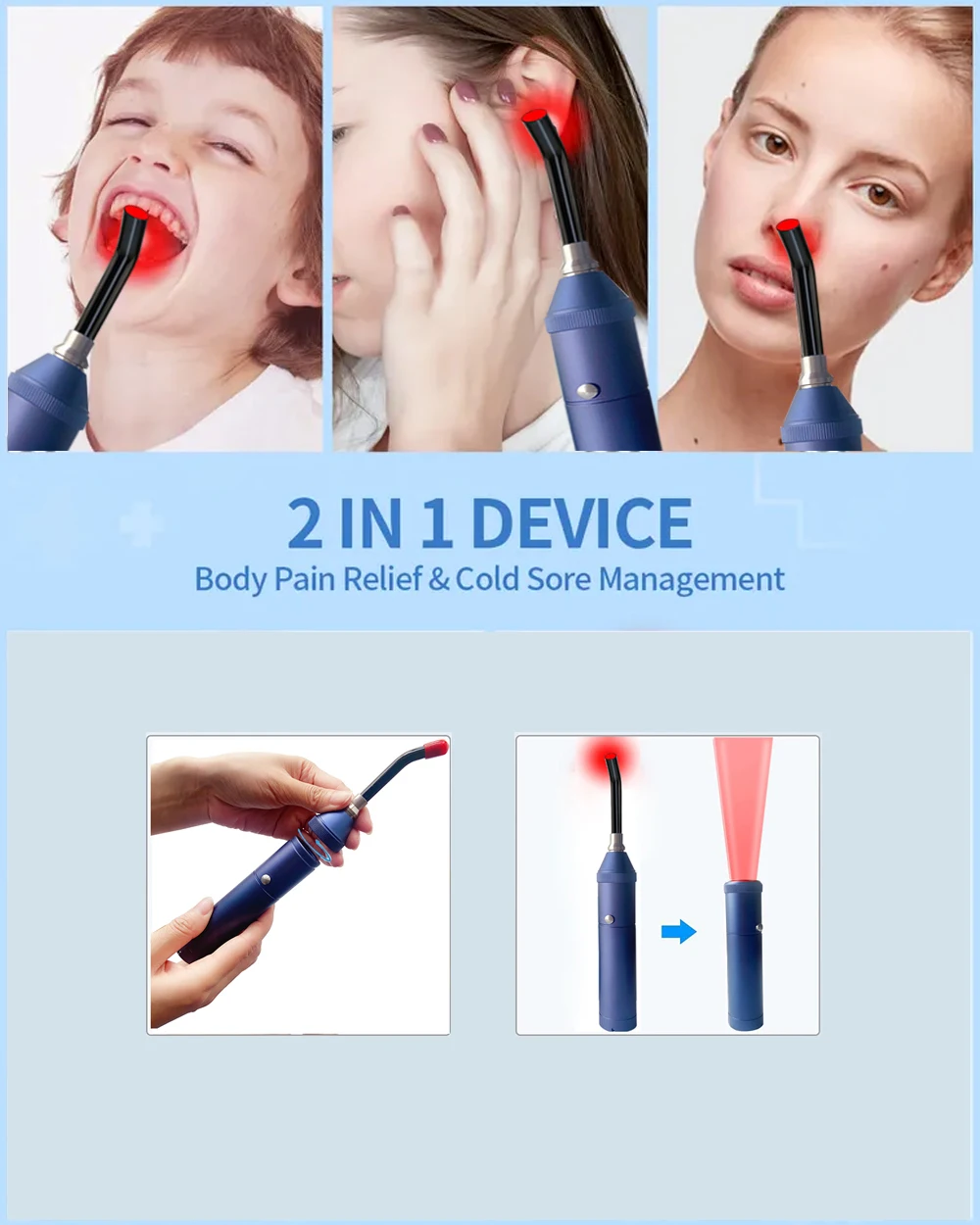 Sore Canker Lip Therapy Handheld Removable Oral Physiotherapy Wand Portable Red Light Infrared Therapy Device Health Pain Relief