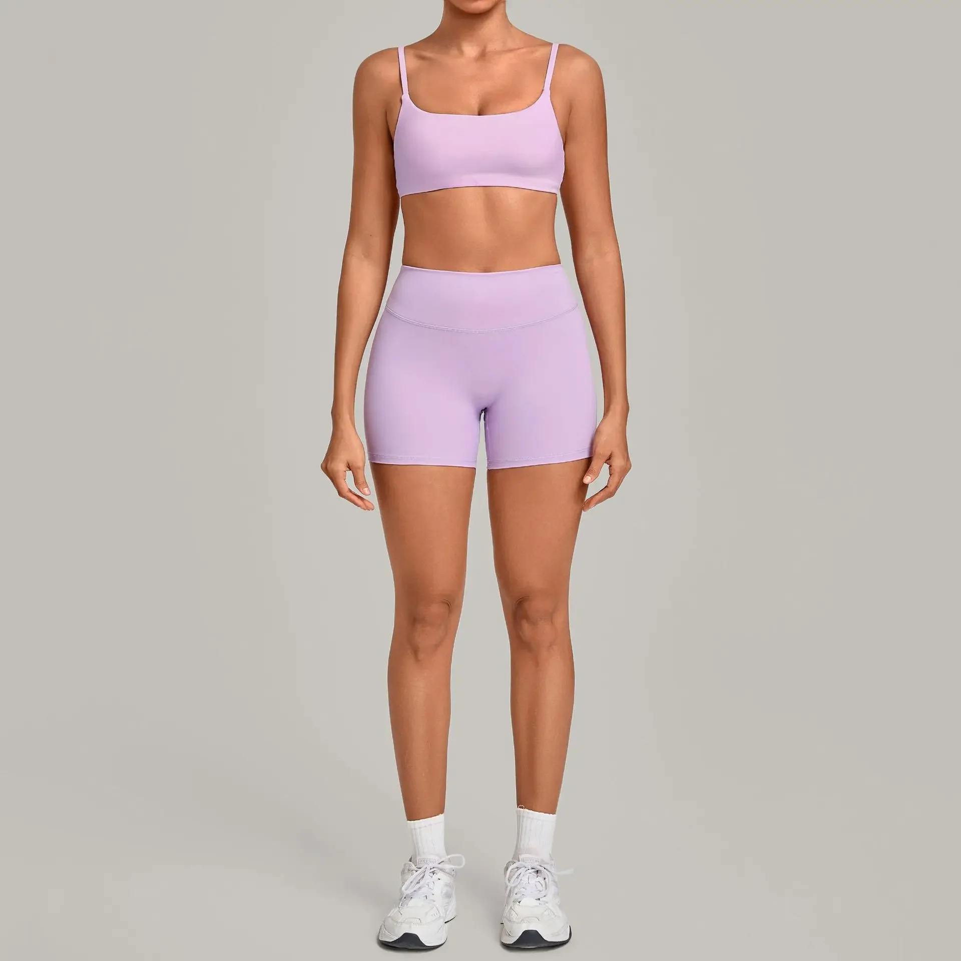 Women 2Pcs Yoga Workout Set Seamless Nude Feel Sports Bra High Waist Butt Lift Tummy Control Biker Shorts Plus Size Activewear