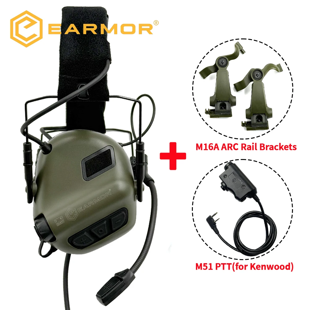 EARMOR التكتيكية إلغاء الضوضاء غطاء للأذنين M32 SE الصيد الإلكترونية حماية السمع سماعة مع PTT وخوذة قوس قوس #1