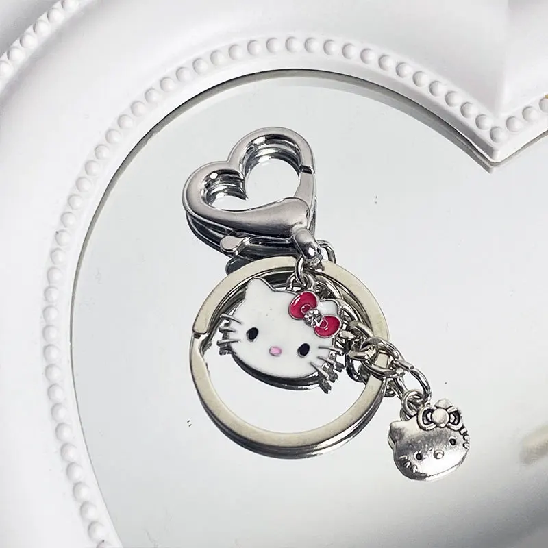 Porte-clés en forme de cœur de chat Hello Kitty Y2K, figurines de dessin animé, mignon sac KT, pendentif de voiture, meilleur cadeau pour enfants, nouvelle collection 2026