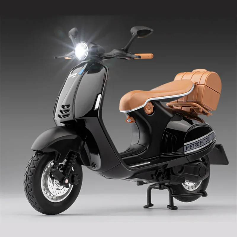 

1:12 Vespa 946, классическая модель мотоцикла для отдыха из сплава, литая под давлением металлическая уличная ретро модель мотоцикла, звук и свет, детская игрушка в подарок