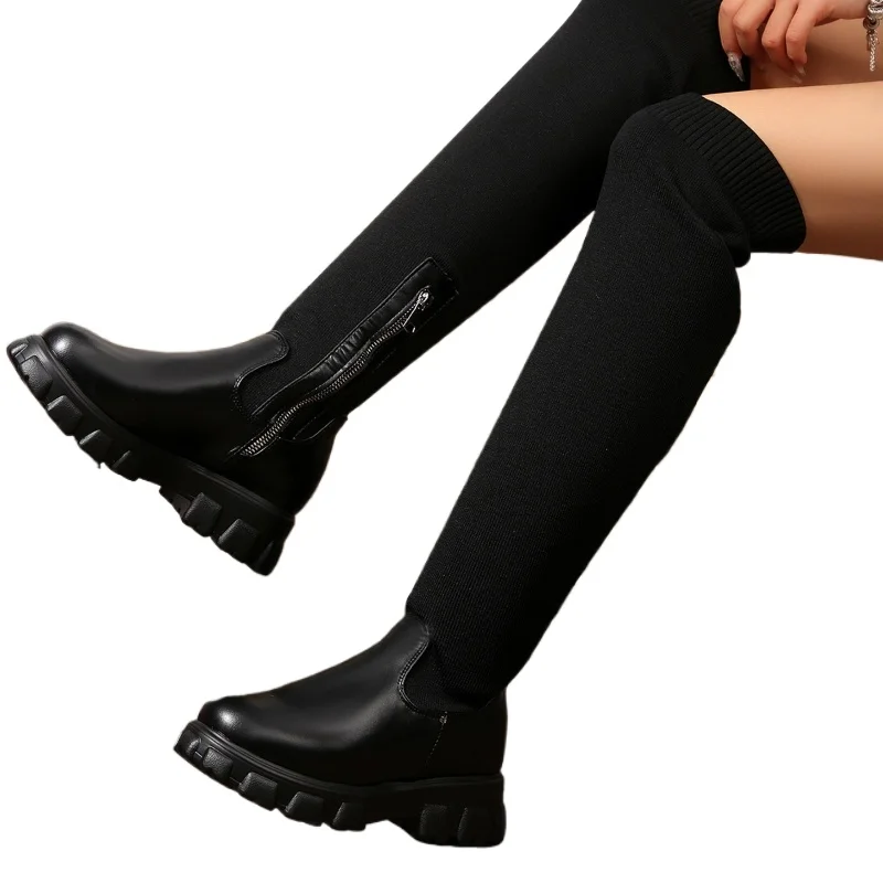 

2026 Women High Boots Trend Suede High Heels Autumn Winter New Platform Wedges Chelsea Boots Female Chunky Over The Knee Boot 43