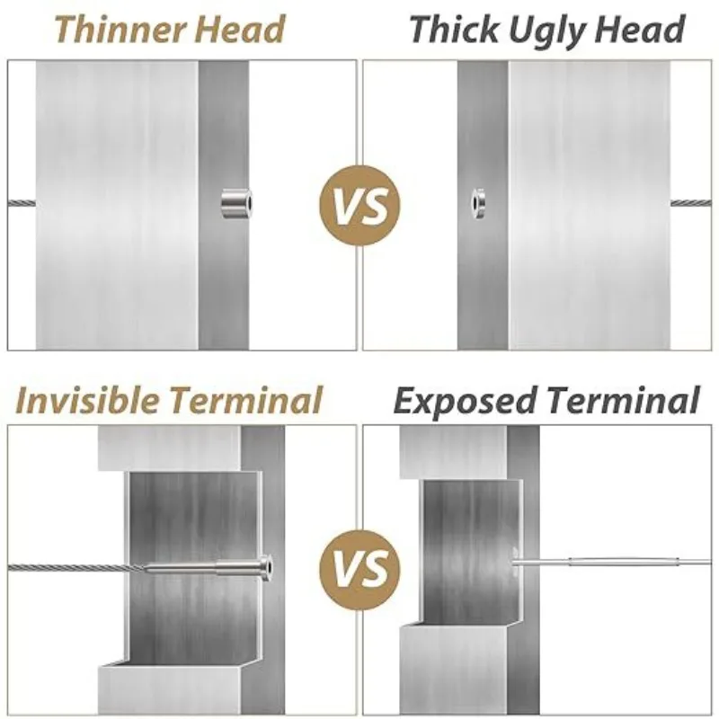 50 Pack Invisible Cable Railing Kit 316 Stainless Steel 1/8" Receiver and Swage Stud End for Cable Railing Swage Tensioner