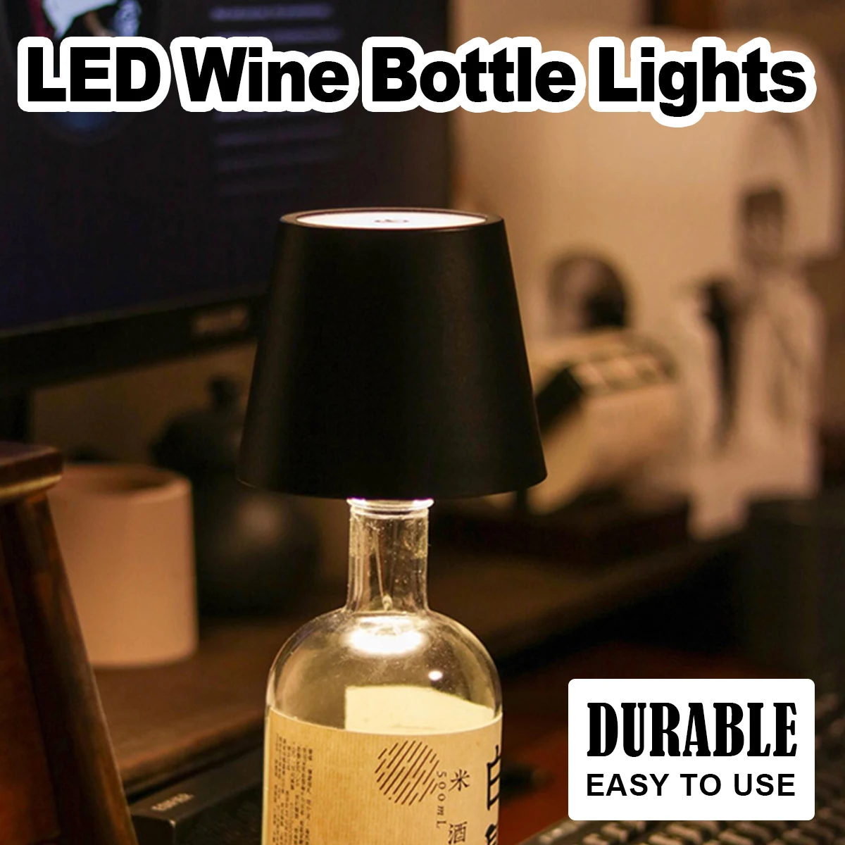 

Wine Bottle Table Lamp Touch Control Wireless Tricolor Dimming Led Lamps Sensor Desktop Light Decorative Lighting With Retro Bar