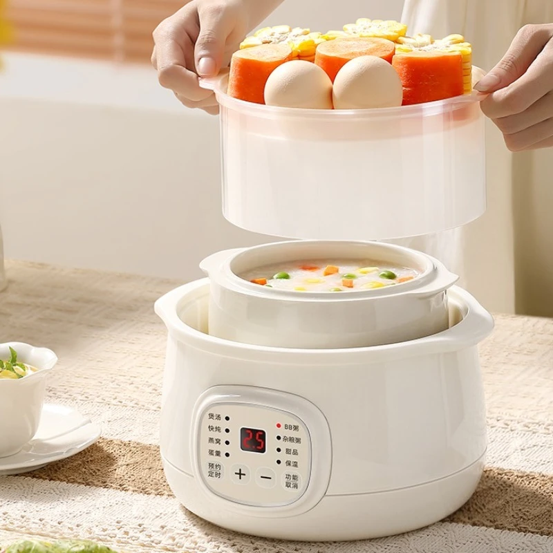 

Portable Electric Saucepan Waterproof Ceramic Bird's Nest Soup Health Slow Cooker with Steamer