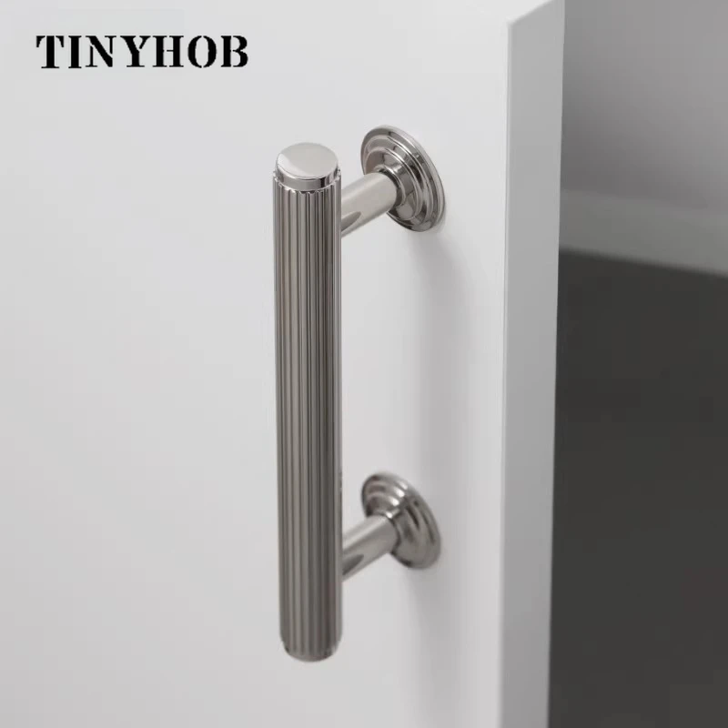 Tinyhob Fluted Vertical Stripe Door Handle, Ti Silver Modern Cabinet Pull, Luxury Brass Wardrobe Drawer Knob, Home Hardware