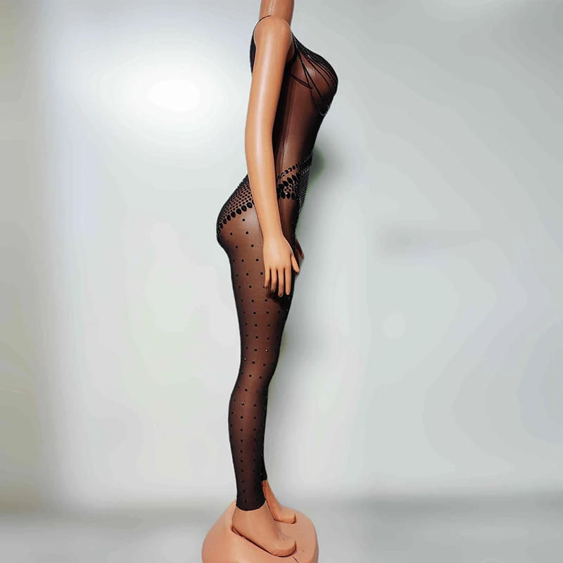 Club nocturno Gogo Show ropa Sexy mujer negro Rhinestone sin mangas mono cantante traje de escenario Dancehall Queen traje yj521