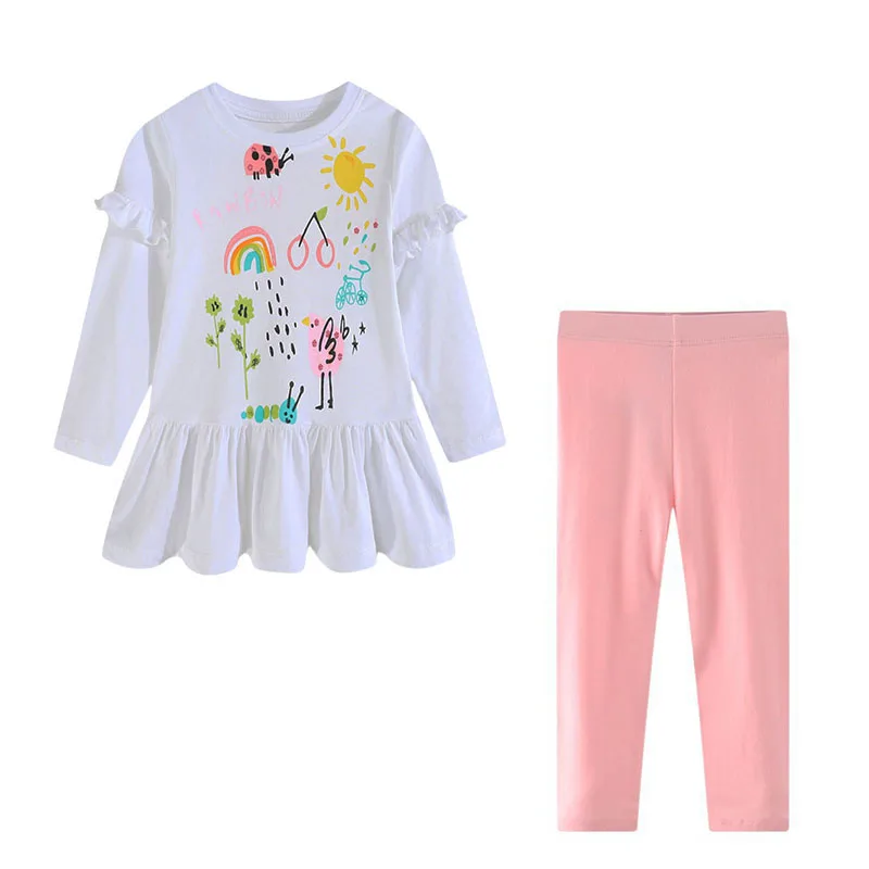 Roupas infantis de algodão 2-7t, camisetas + leggings, 2 peças, conjuntos de camisetas de manga comprida para meninas, roupas para primavera e outono, camisas para crianças pequenas