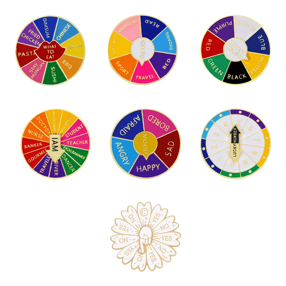 Personality Creative Choose Rotating Laple Pins Lucky Color Number Mood Yes Or NO Colorful Enamel Round Brooches Nice Gift