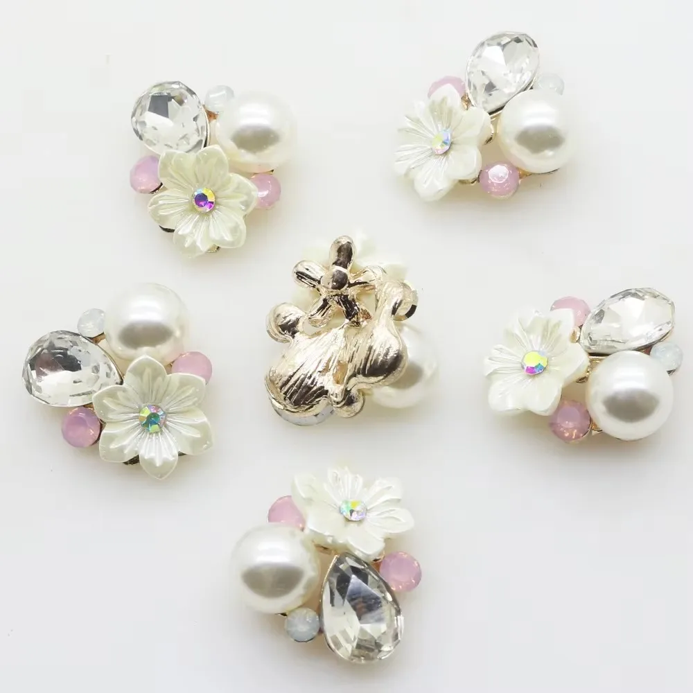 New 10Pc 18*18MM Oval Pearl resin roses Button golden metal Wedding Bride holding flowers decorate hair accessories scrapbook